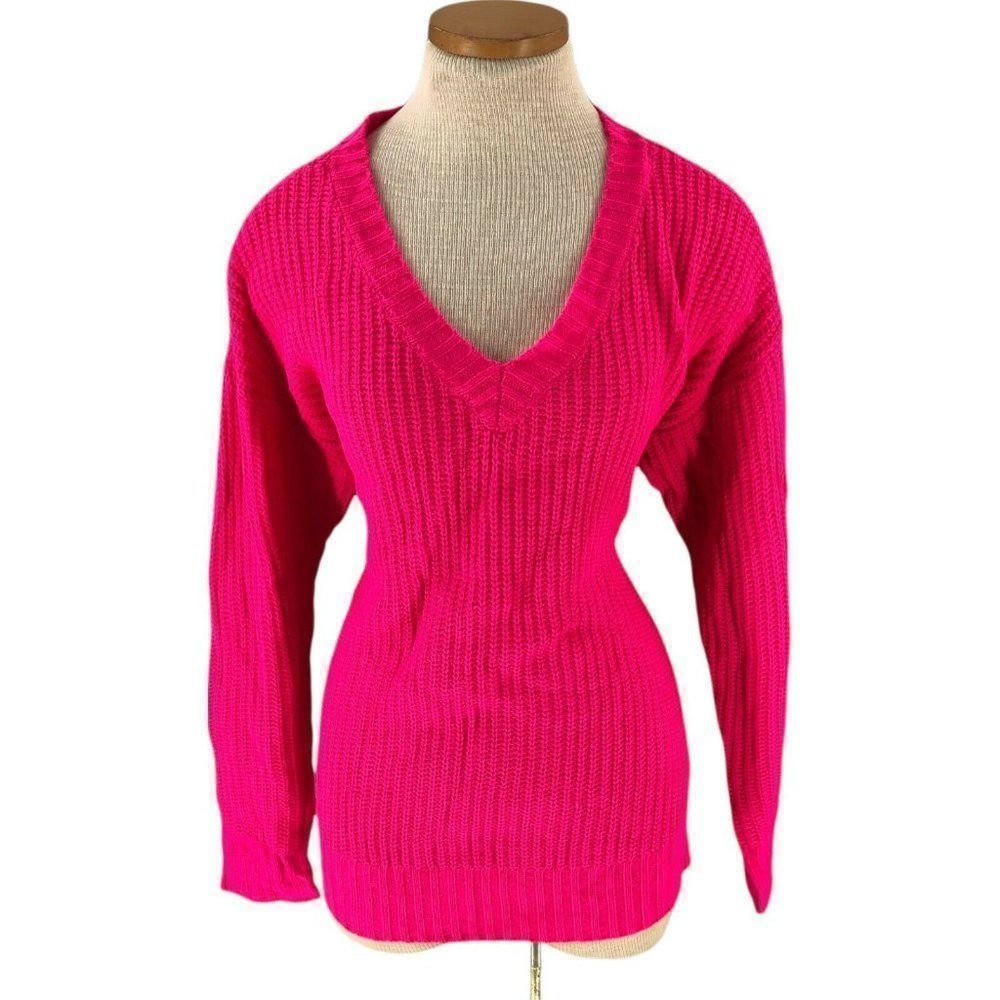Lisa and Rose Women Sweater Extra Large XL Fuchsia Pullover Boyfriend Open Knit